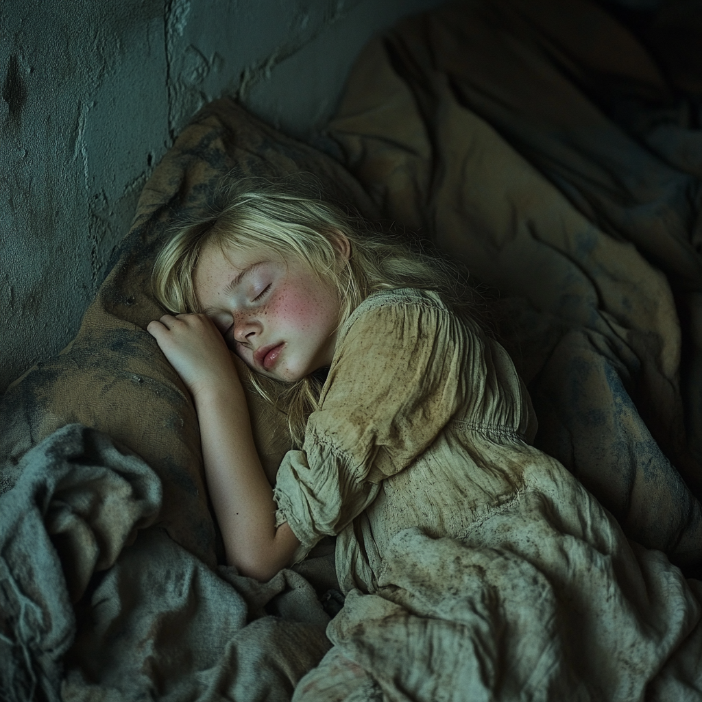 A girl sleeping in a basement | Source: Midjourney