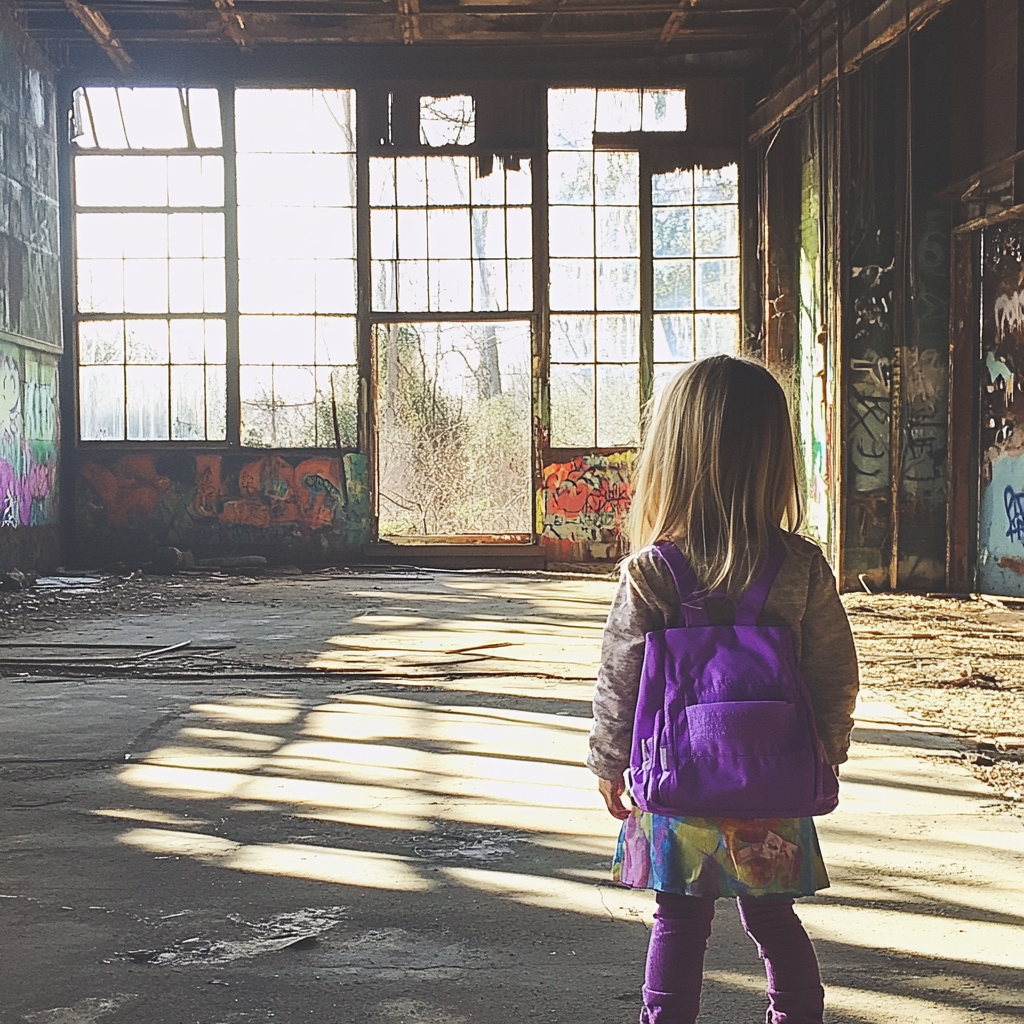 A little girl in an abandoned factory | Source: Midjourney