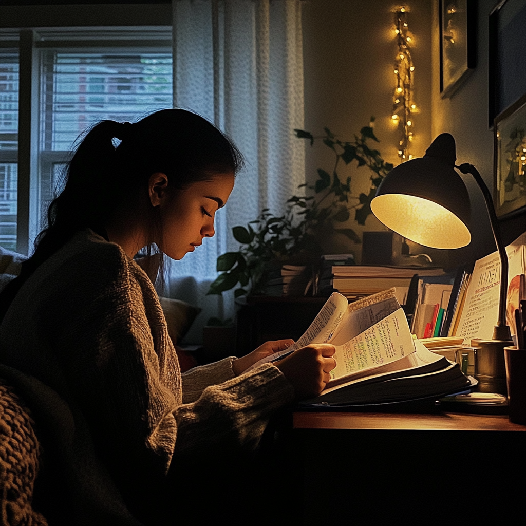 A young woman studying | Source: Midjourney