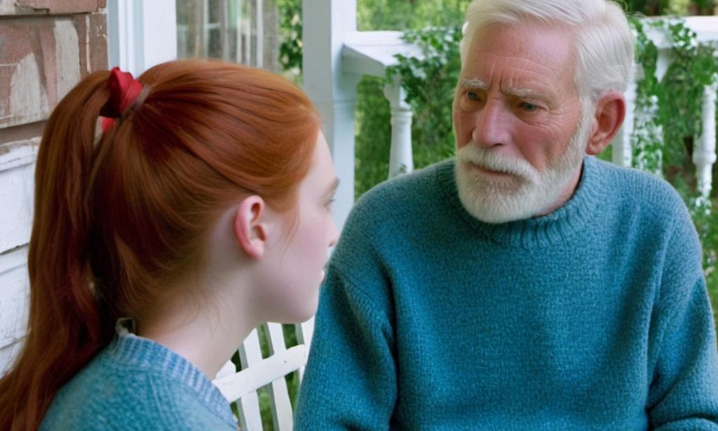 Leah's father comforting her on the porch, trying to make peace | Source: Midjourney