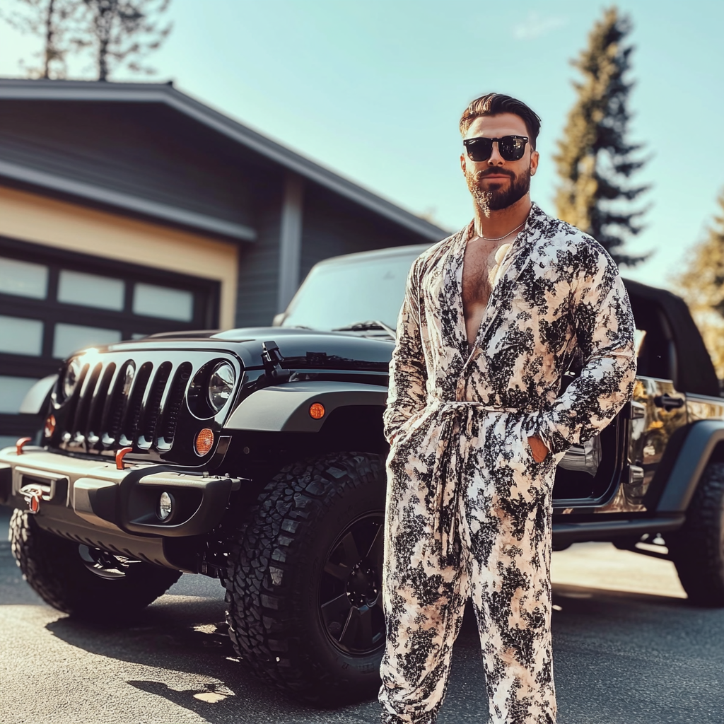 A man standing next to a Jeep | Source: Midjourney