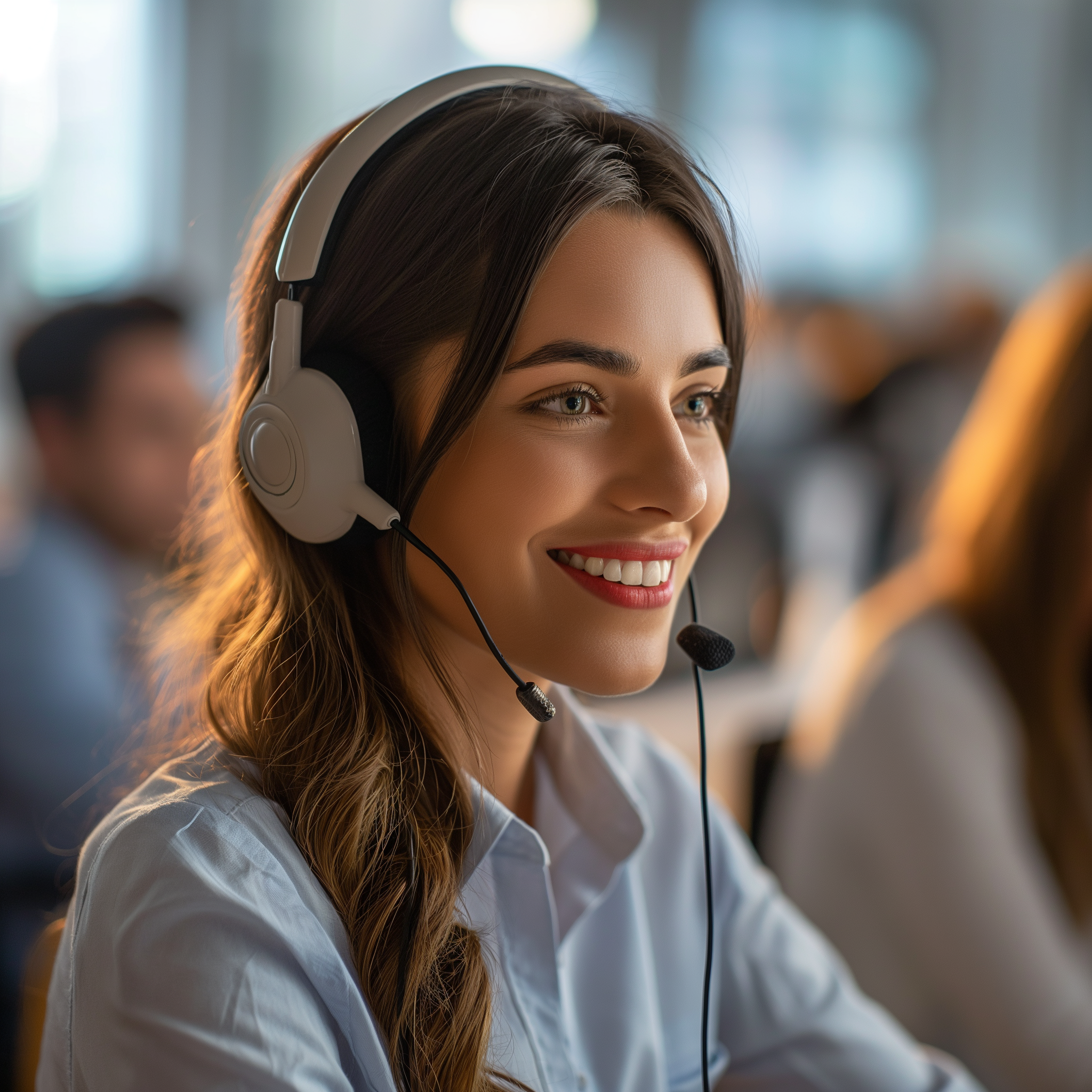 A smiling female customer service representative | Source: Midjourney