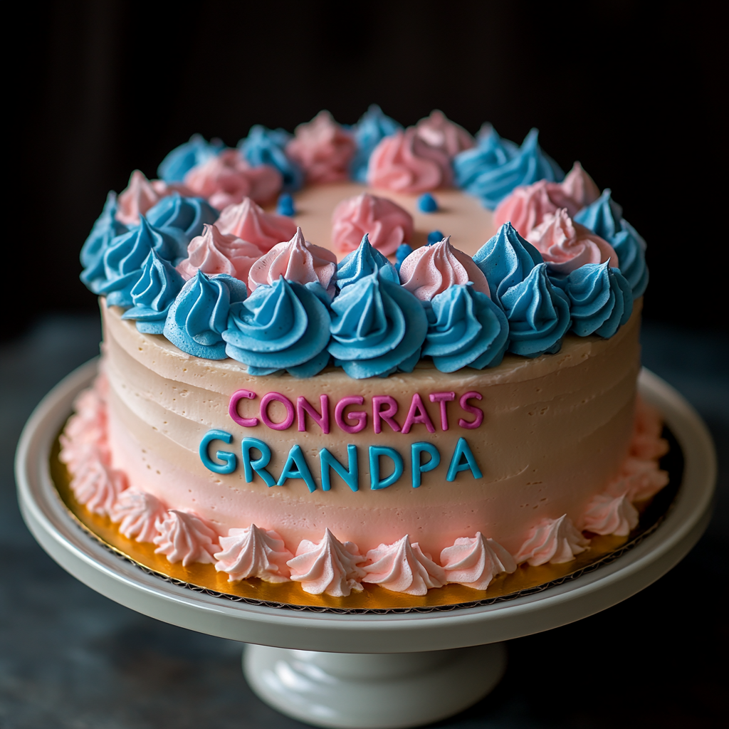 A cake with the words "Congrats Grandpa" written on it | Source: Midjourney