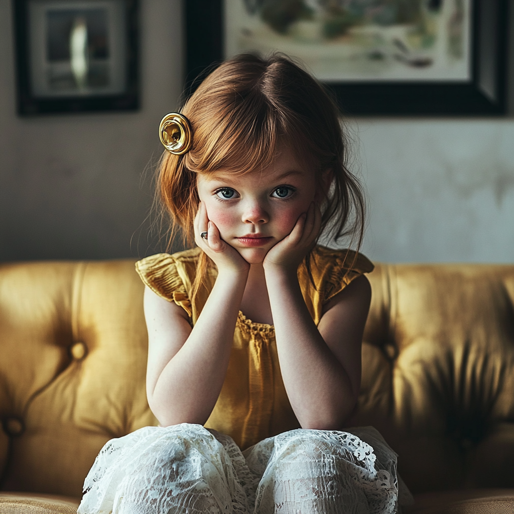 A girl sitting on a sofa | Source: Midjourney