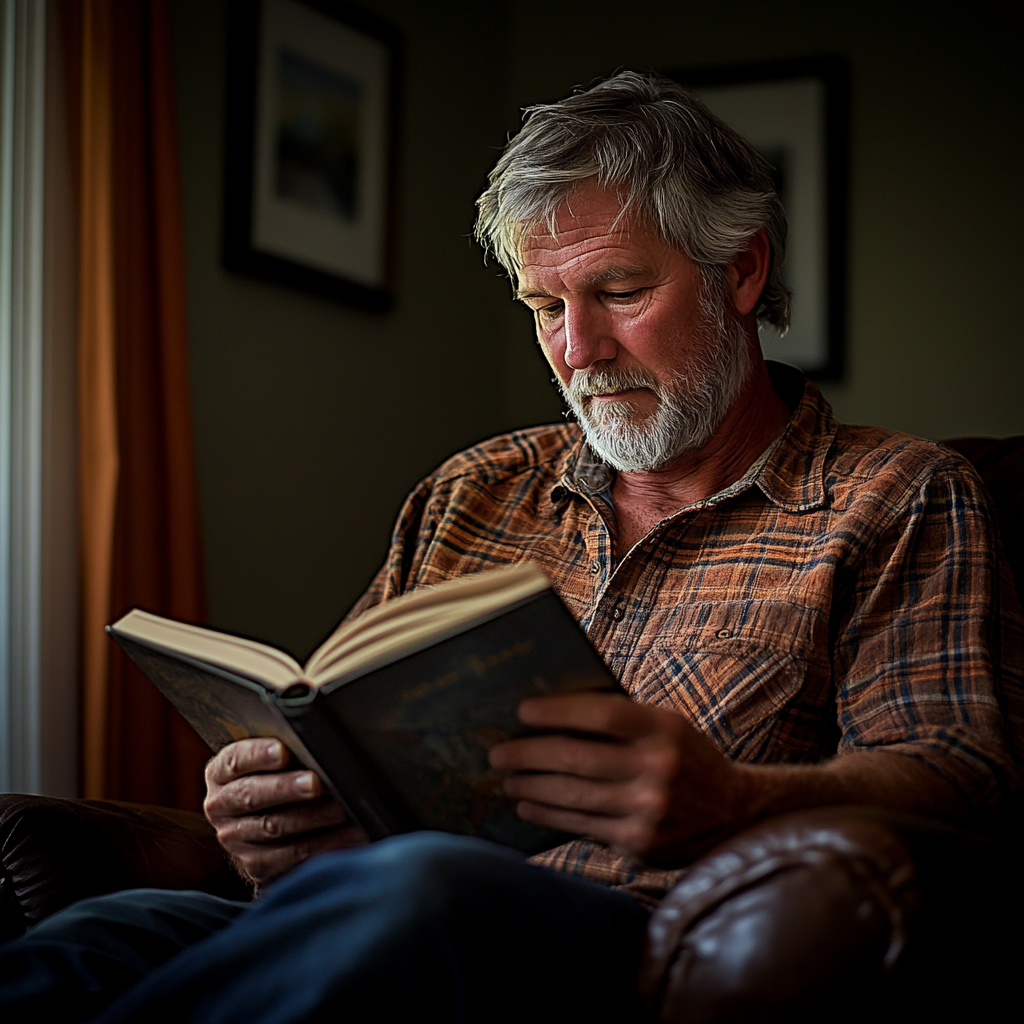 A middle-aged man reading a book | Source: Midjourney