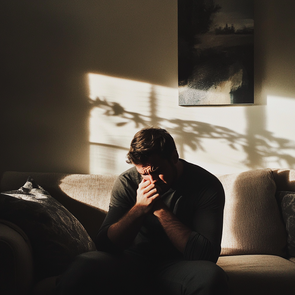 A man sitting on a couch | Source: Midjourney