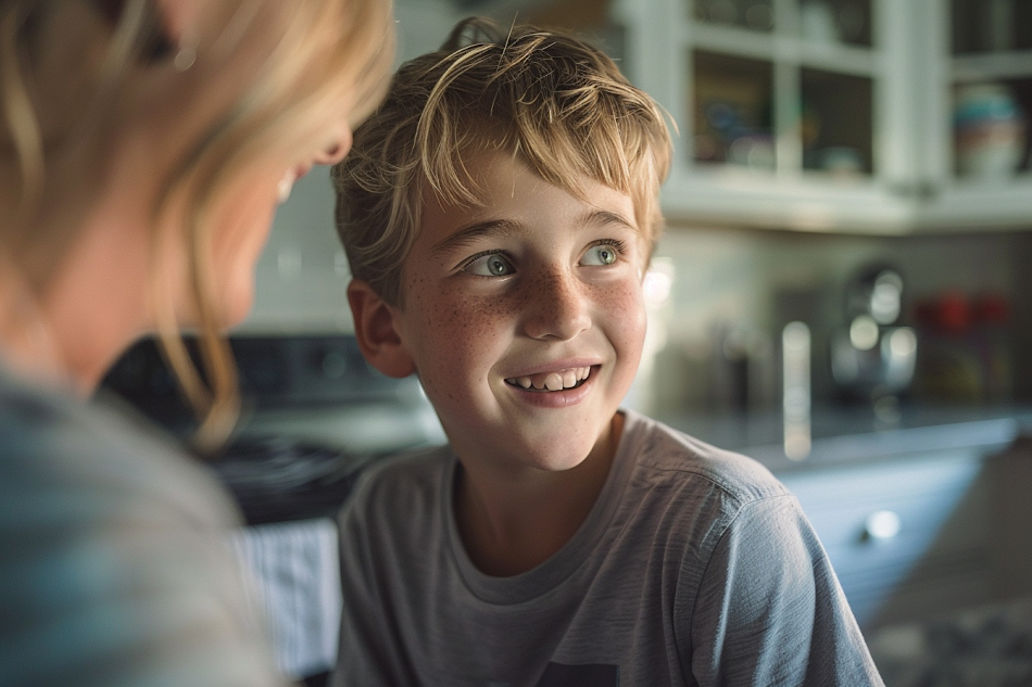 A cheerful boy with his mother | Source: Midjourney