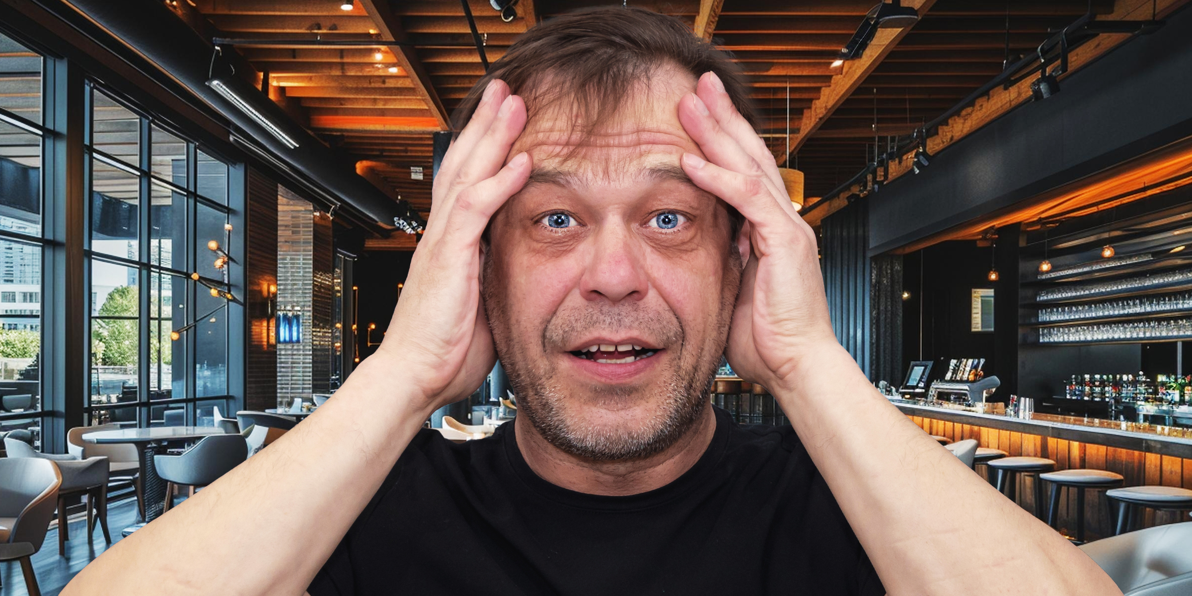 A shocked middle-aged man in a restaurant | Source: Shutterstock