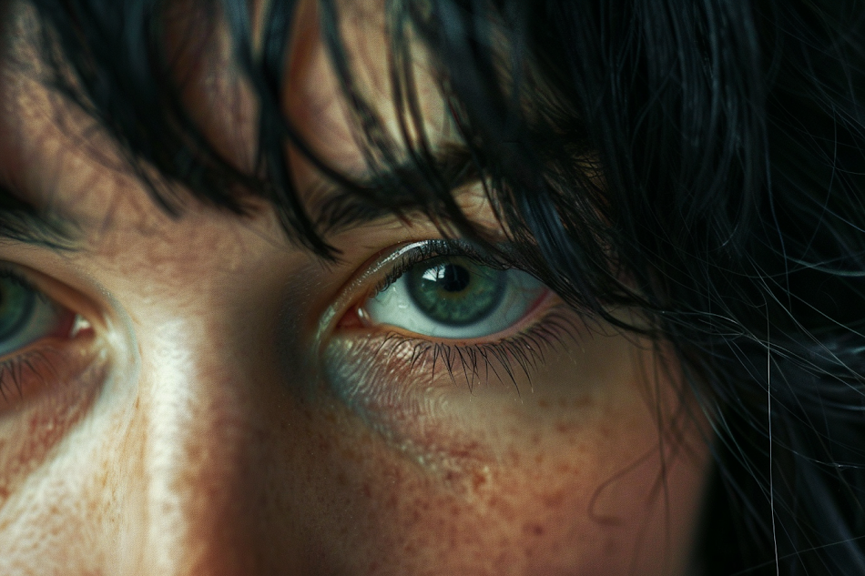 Close-up of a woman staring at something | Source: Midjourney