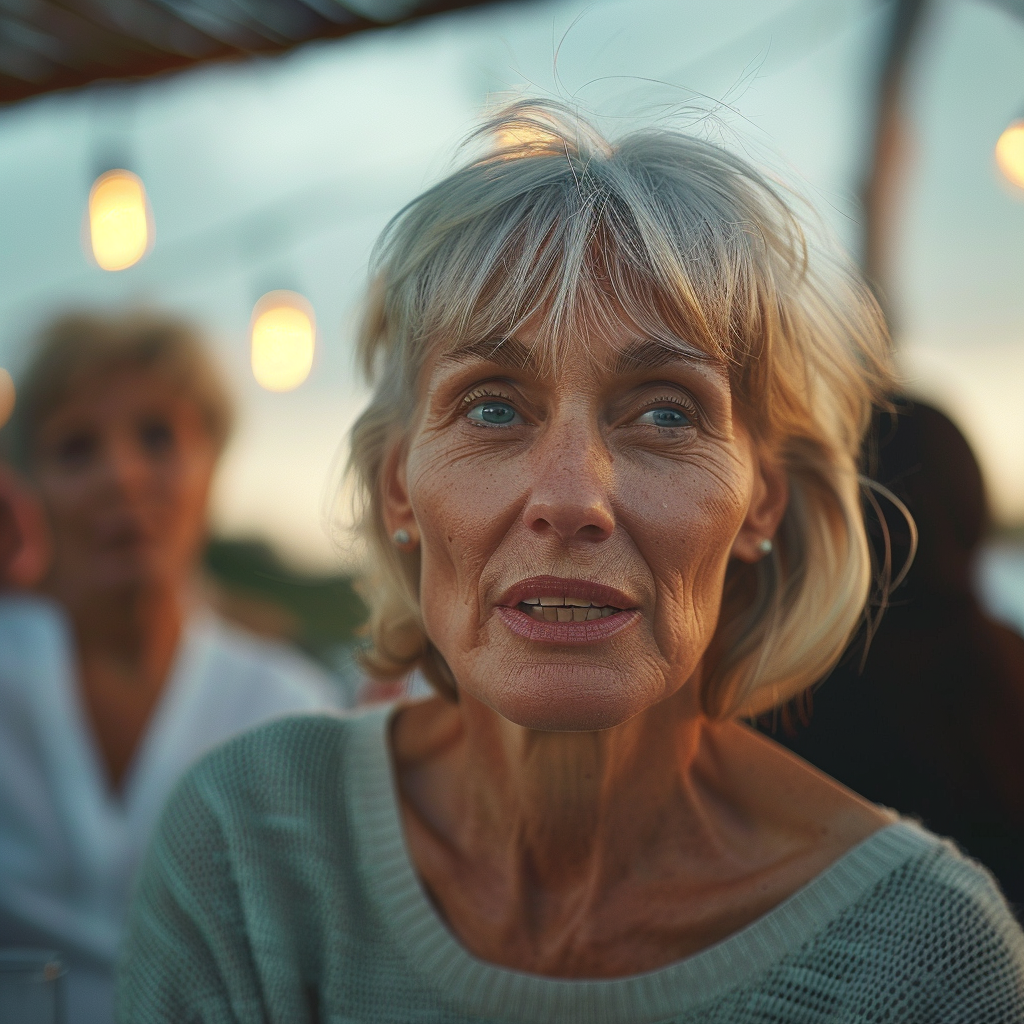 Mature woman talking at a BBQ party | Source: Midjourney