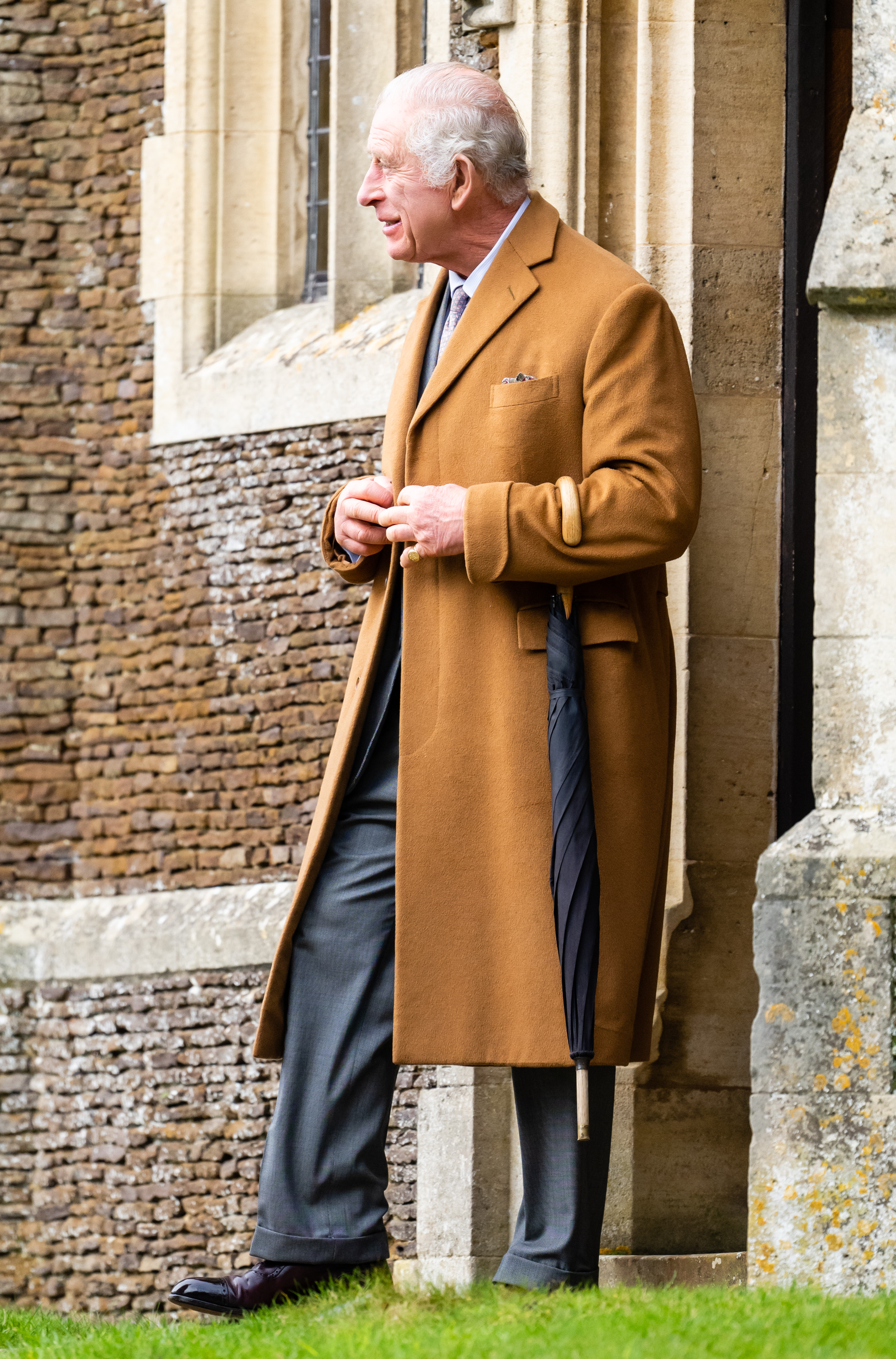 King Charles III on his way to the Christmas Morning Service at Sandringham Church in Sandringham, Norfolk on December 25, 2023 | Source: Getty Images