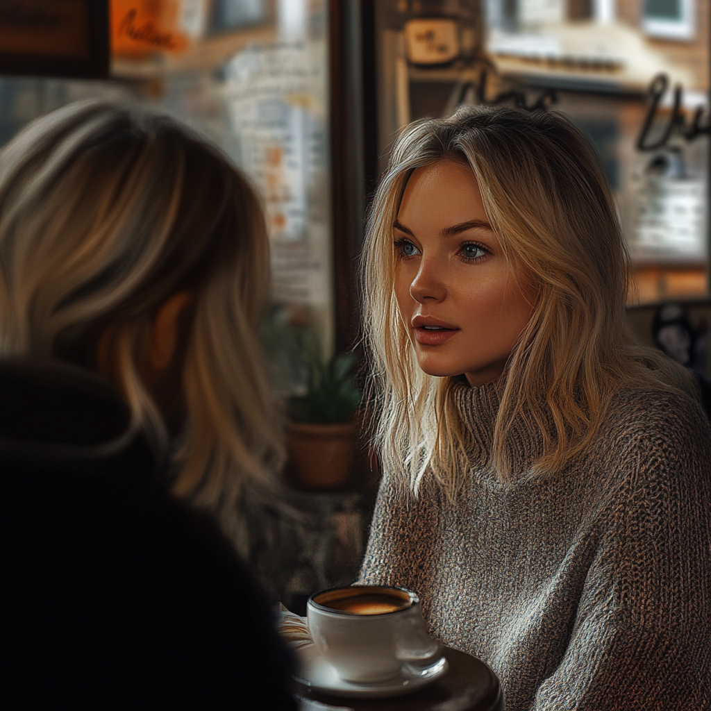 A blonde woman talking to her friend | Source: Midjourney