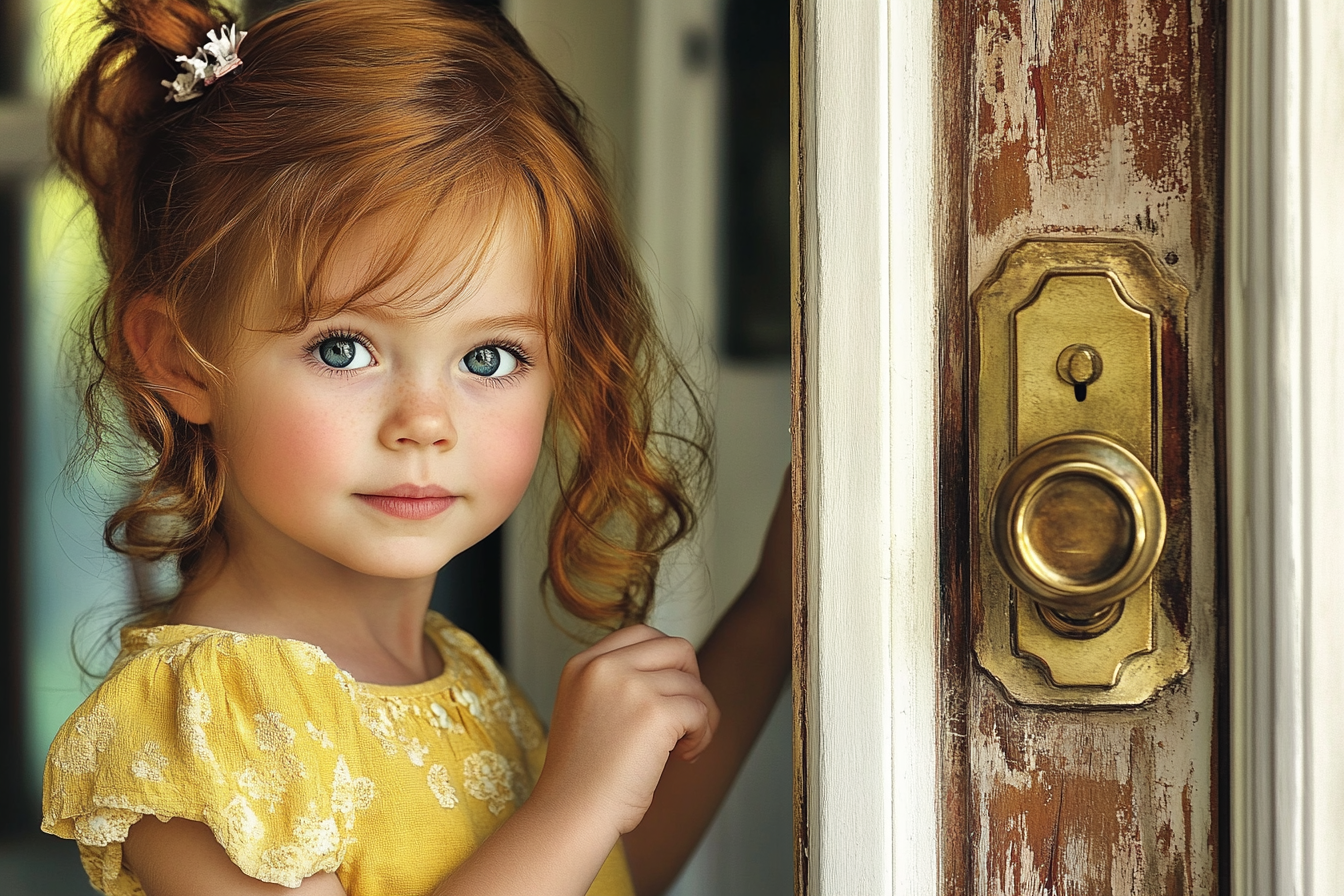 A girl standing by the front door | Source: Midjourney